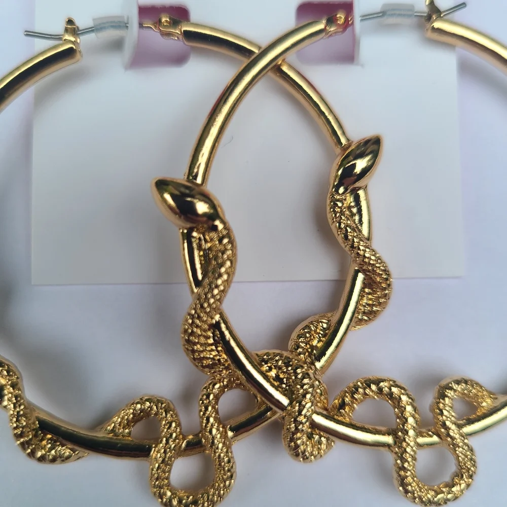 Betsey Johson Slithering Snake Gold Earrings - Picture 5 of 5